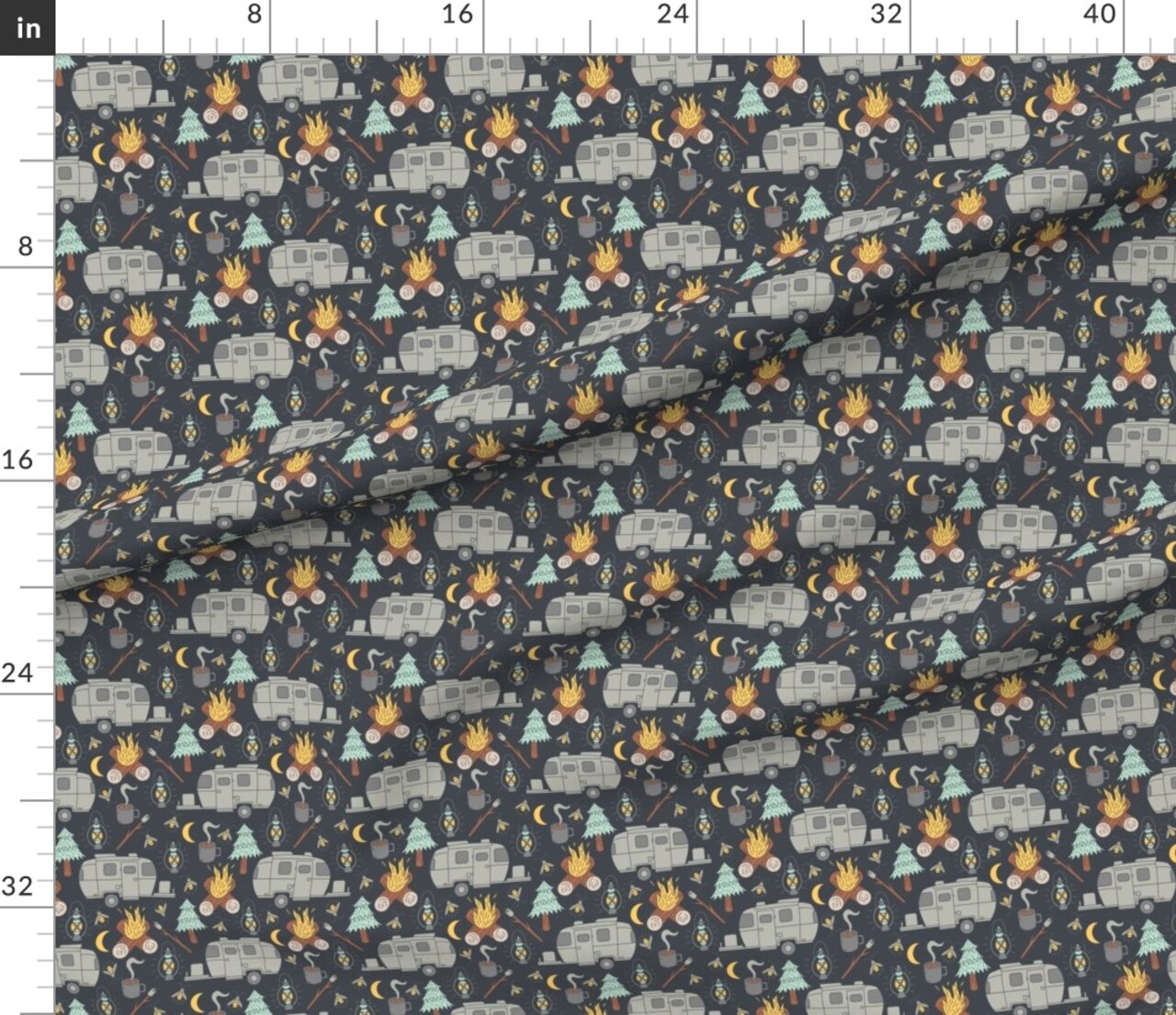 Various Fabrics by the Yard or Fat Quarter Retro Camping Camper Campfire Fireflies Coffee Outdoors Custom Printed Fabric by Spoonflower